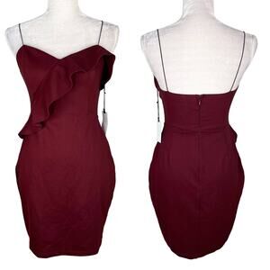 ASTR The Label Ruffle Stretch Knit Body Con Dress Wine Medium M New